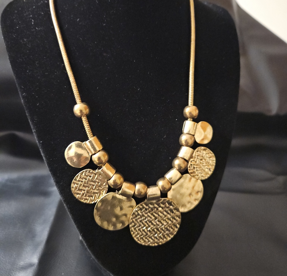 Erica Lyons Gold-Tone Textured Disc Bib Necklace